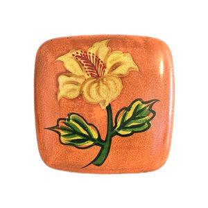 Vintage Orange Floral Hibiscus Lacquered Trinket Jewelry Box STUNNING VIBRANT